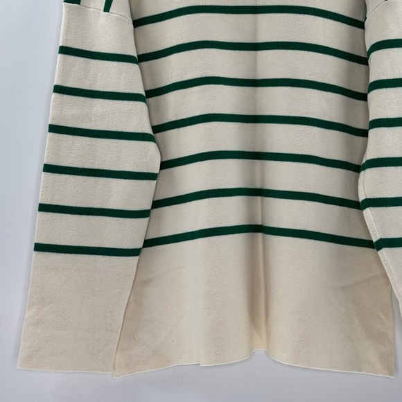 Zara Striped Polo V-Neck Collar‎ Coastal Soft Sweater, Green and White, Size S - Picture 11 of 13